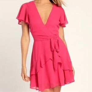 Lulu's Pink Mini Dress with Flirty Ruffles